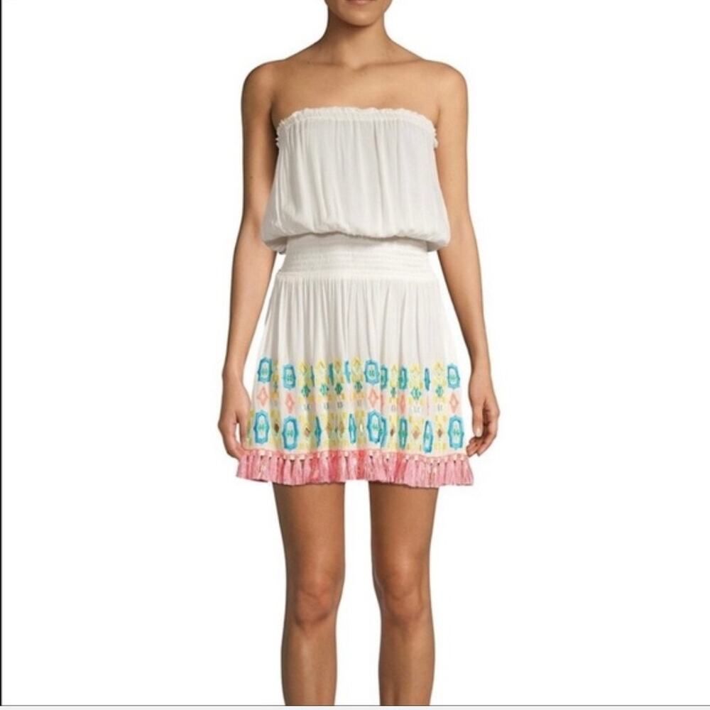 Ramy Brook Embroidered Strapless Mini Dress Cover-Up Size XS Cream Boho Resort